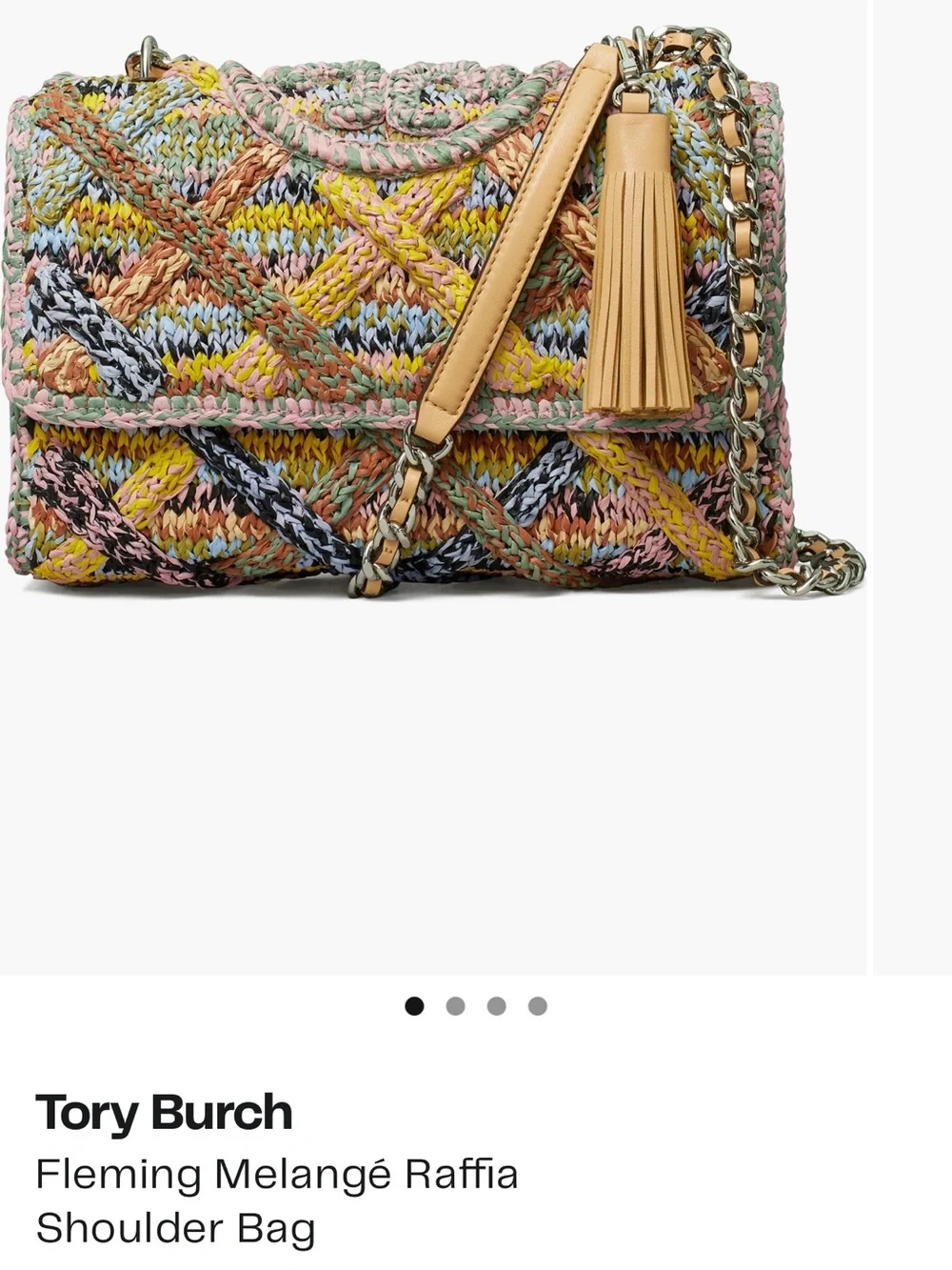 Perfect Condition Tory Burch Multicolor Raffia Crossbody with Tan Tassel